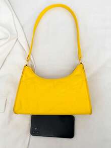 Solid Color Embossed Geometric Shoulder Bag - Yellow - View 8