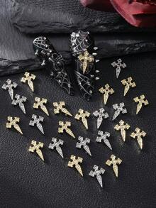 20pcs Gold & Silver Tone Alloy Cross Nail Art Decorations, Y2K Metallic 3D Cross Nail Gems, Punk Style Multipurpose DIY Decor, Shiny Cross False Nail Art Accessories Nail Charms - Multicolor - View 2