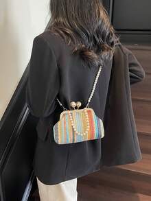 1pc Rainbow Woven Clutch Bag, Minimalist And Fashionable For Casual Daily Use - Multicolor - View 8