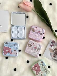 Cute Rabbit Design Contact Lens Case With Mirror, Holds 2 Pairs Of , Includes Tweezers And Applicator, Compact And Portable For Daily Use, Travel, School, Office, Available In Multiple Colors - Multicolor - View 4