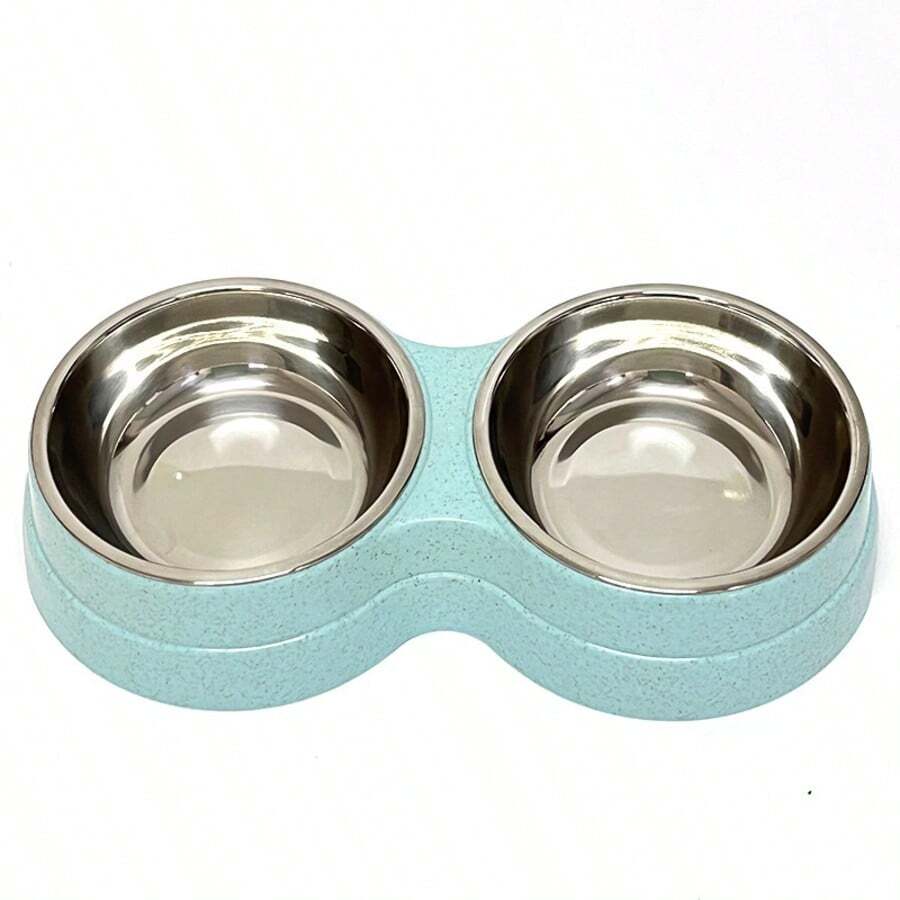 Stainless Steel Wheat Straw Dual Pet Bowls, Dog Cat Food & Water Bowls 2-In-1 With Non-Slip Base, Detachable Bowls, Suitable For Small/Medium Pets, Easy To Clean - 500ml - View 1