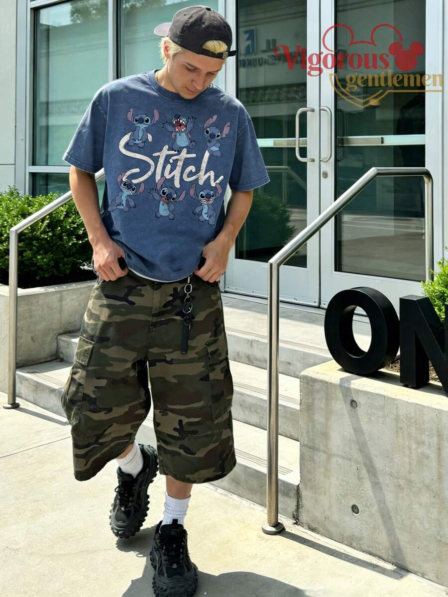 Disney "Multiple Poses Stitch Sketch Art" Lilo & Stitch T-Shirt - Xanh đậm - Xem 1
