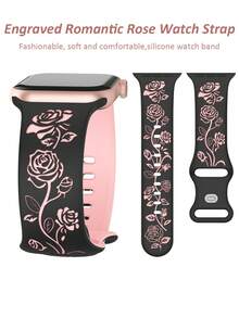 黑色錶帶+粉紅玫瑰