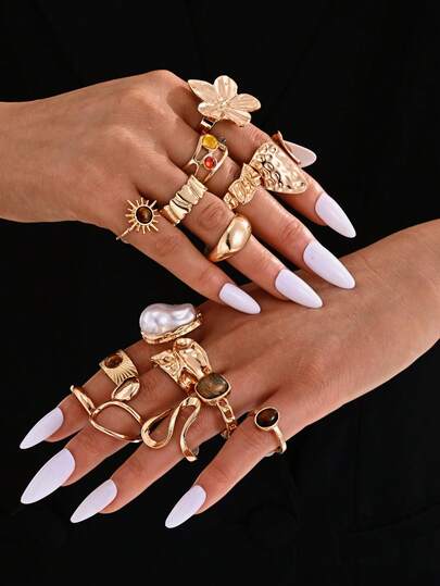 Bộ 6/9/15 chiếc nhẫn phong cách cổ điển Bohemian thanh lịch, họa tiết hoa, hình học, đan chéo, hoa hướng dương có vân, đá mắt hổ, nhẫn nhiều lớp thích hợp đeo hàng ngày, dự tiệc, sự kiện, quà tặng trang sức.