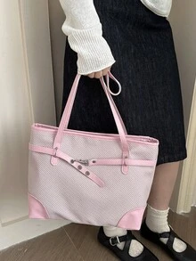 奢华简约大容量单肩包，女士秋冬新款时尚百搭复古手提包 - 粉色 - 查看 6