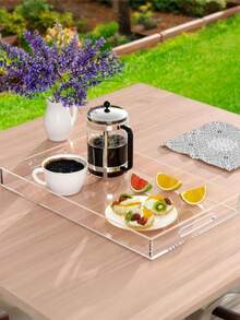 1 pieza Caja de almacenamiento de acrílico transparente, bandeja rectangular, bandeja para mesa de café, organizador de maquillaje de acrílico, bandeja de entretenimiento de acrílico, bandeja decorativa rectangular de acrílico elegante y moderna, portaservilletas de acrílico, estante de almacenamiento de servilletas - transparente - Ver 3