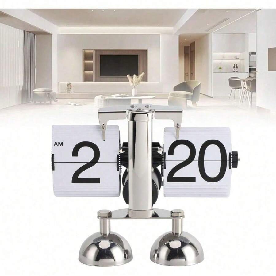 Digitale Klappuhr Mit Automatischem Seitenumschlag, Retro-Design Im Modernen Stil Für Schreibtisch Und Regal, Ideal Als Dekoration Für Zuhause, Büro Und Schlafzimmer (Quarzwerk) - Silber - Übersicht 1