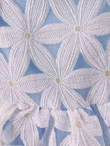 Robe courte élégante à motif floral et manches à volants pour jeune fille. Robe de princesse pour anniversaire, bal, soirée de gala, vacances en plein air, mariage, printemps/été - Bleu ciel - Voir 9