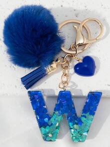 Llavero con letra brillante, llavero con borla de pompón esponjoso - Accesorios elegantes para bolsos y llaves de coche, perfectos para despedidas de soltera, bodas y regalos de cumpleaños, encantador adorno para bolsos, llavero elegante para mujeres, regalos para festivales, graduación, agradecimiento a maestros, regalos para madres, regalos del Día de la Madre, artículos esenciales para vacaciones, regalos de graduación, accesorios de encantos lindos, llavero - Azul - Ver 15