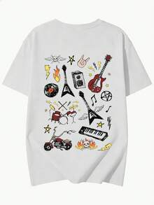 Camiseta Oversize con Diseño de Instrumentos Musicales - Estilo Relajado - Blanco - Ver 2