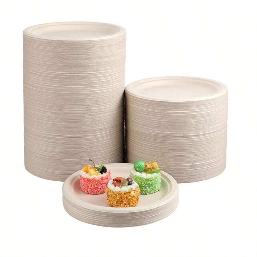 10/50个装 6/8英寸厚 高档甘蔗纤维纸盘 - 可重复使用、防漏、一次性，适合庆祝活动 - 彩色 - 查看 1