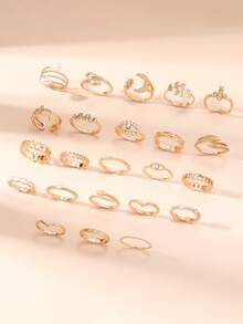 23款时尚优雅的镶钻和仿珍珠戒指 - 金黃色 - 查看 3