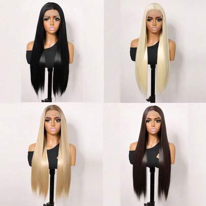 Synthetic Hair Lace Front Glueless Wigs Straight Heat Resistant Fiber Women Replacement Wig