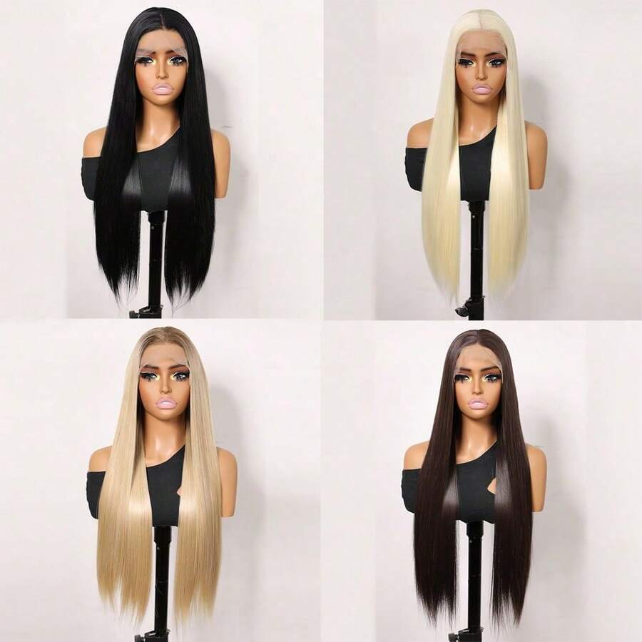 Tóc giả tổng hợp kiểu lace front không cần keo dán, thẳng, chịu nhiệt, dành cho nữ. Tóc giả thay thế cho tóc giả nữ.