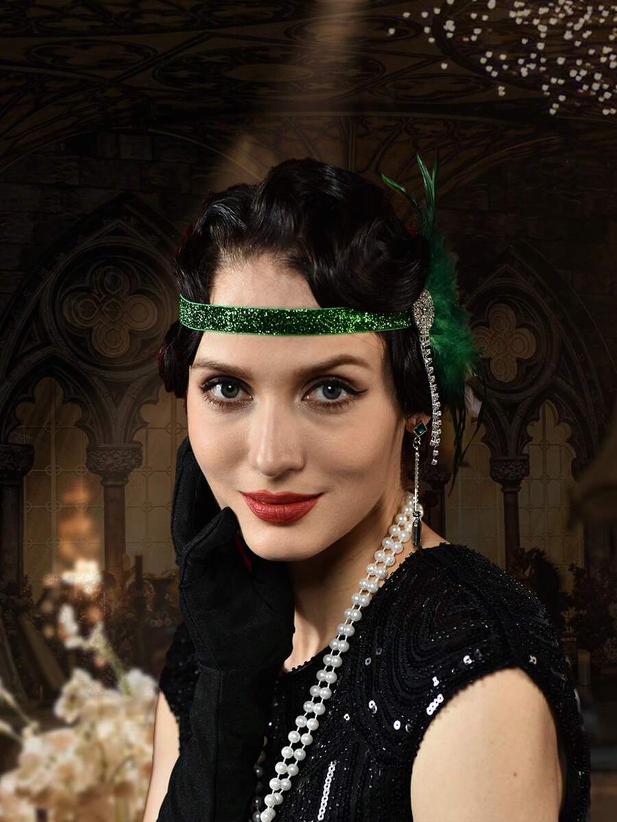 1 pieza D EXCEED Diadema de plumas artificiales estilo flapper de los años 20 con borla para mujer, fiesta, cóctel, baile de graduación, boda, evento nocturno, Halloween, inspirada en el estilo vintage