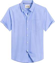Men's Short-Sleeve Oxford Shirt, Regular Fit, Button-Down Collar, With Pocket. - 經典藍 - 查看 5