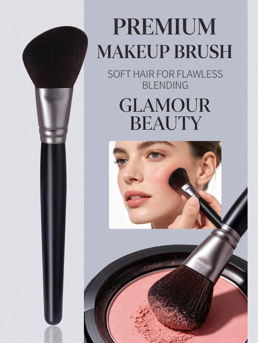 1 cọ trang điểm mềm cầm tay dạng góc cạnh, cọ tán phấn highlight và má hồng hình lưỡi liềm, dụng cụ trang điểm chuyên nghiệp.