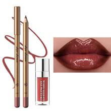 YOUNG VISION 1 Piece Glossy Moisturizing Lip Gloss & 1 Piece Matte Pointed Lip Liner Pencil In Brown Shades, Versatile Makeup For Daily, Travel, Party, Work, School, Commute - 彩色 - 查看 13