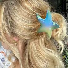 Dopamine Aurora Gradient-Colored Ocean Sea Star Grasping And Holding A Girl, Summer Gentle Atmosphere, Fake Gentle And Romantic Updo, Hair Claw, Daily Photo-Taking, Half-Up Hairstyle, Female Hair Accessory Hair Clip - Multicolor - View 4
