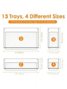 13/44PCS-Clear Plastic Drawer Organizers Set, 5-Size Versatile Bathroom And Vanity Drawer Organizer Trays, Storage Bins For Makeup, Bedroom, Kitchen Gadgets Utensils And Office - Transparenz - Übersicht 9