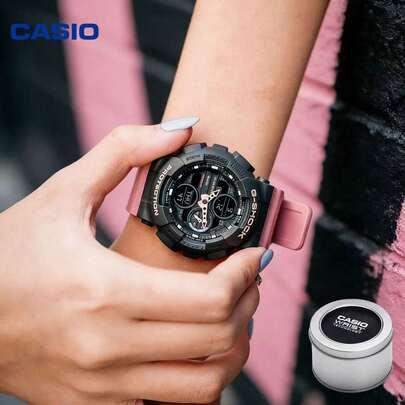 Casio 卡西欧 G-SHOCK GMA-S140 系列黑色粉色女士手表，200 米防水防震多功能运动数字腕表