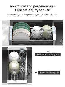 1pc Expandable Stainless Steel Sink Strainer Basket, Retractable Drain Rack, Dish Drying Rack, Lightweight Compact Design, Suitable For Kitchen Sink Storage, Metal Sink Drain Basket - Drain Rack - View 2
