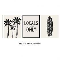 1/3pcs Frameless Coastal Theme Wall Art, Beach Pattern Neutral Beach Poster, Surfboard Locals Only Palm Tree Pattern, Dorm Room Decoration Best Gift, Back To School, Room Decor Bedroom, Funkyposters - Coastal - View 14