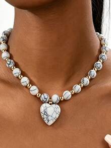 Elegante collar colgante con cuentas de ojo de tigre y ojo de gato con forma de corazón - Adecuado para fiestas, cumpleaños y uso diario (Tarjeta no incluida) - Marrón - Ver 10