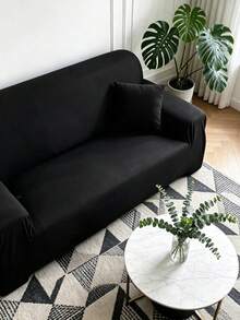 1 pezzo Copridivano minimalista classico di colore unito e 1 pezzo di federa per cuscino abbinata, non imbottita, copridivano elastico e antipolvere per tutte le stagioni, con copertura completa, adatto per soggiorno e camera da letto - nero - Visualizzare 7