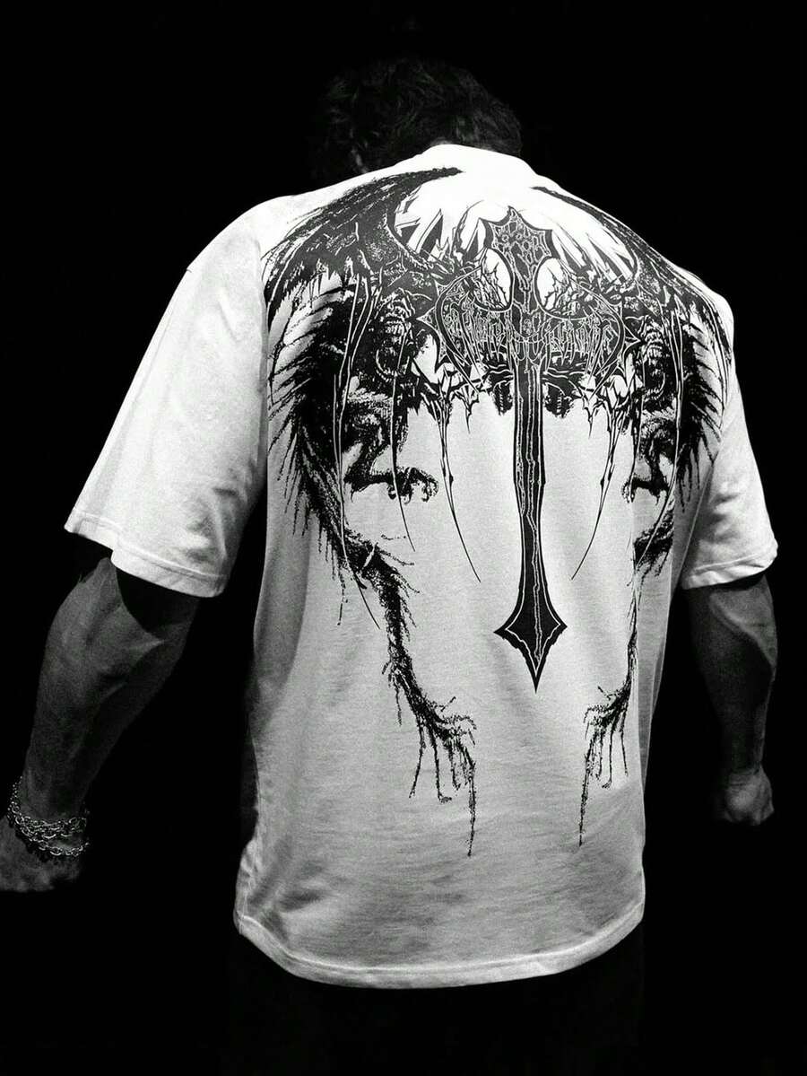 Men's Cross Print Casual Versatile Daily Short Sleeve T-Shirt - White - View 1