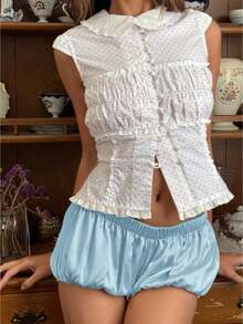 Women Bloomer Shorts, Low Waist Solid Summer Casual Shorts Streetwear for Daily Party - Azul - Ver 1