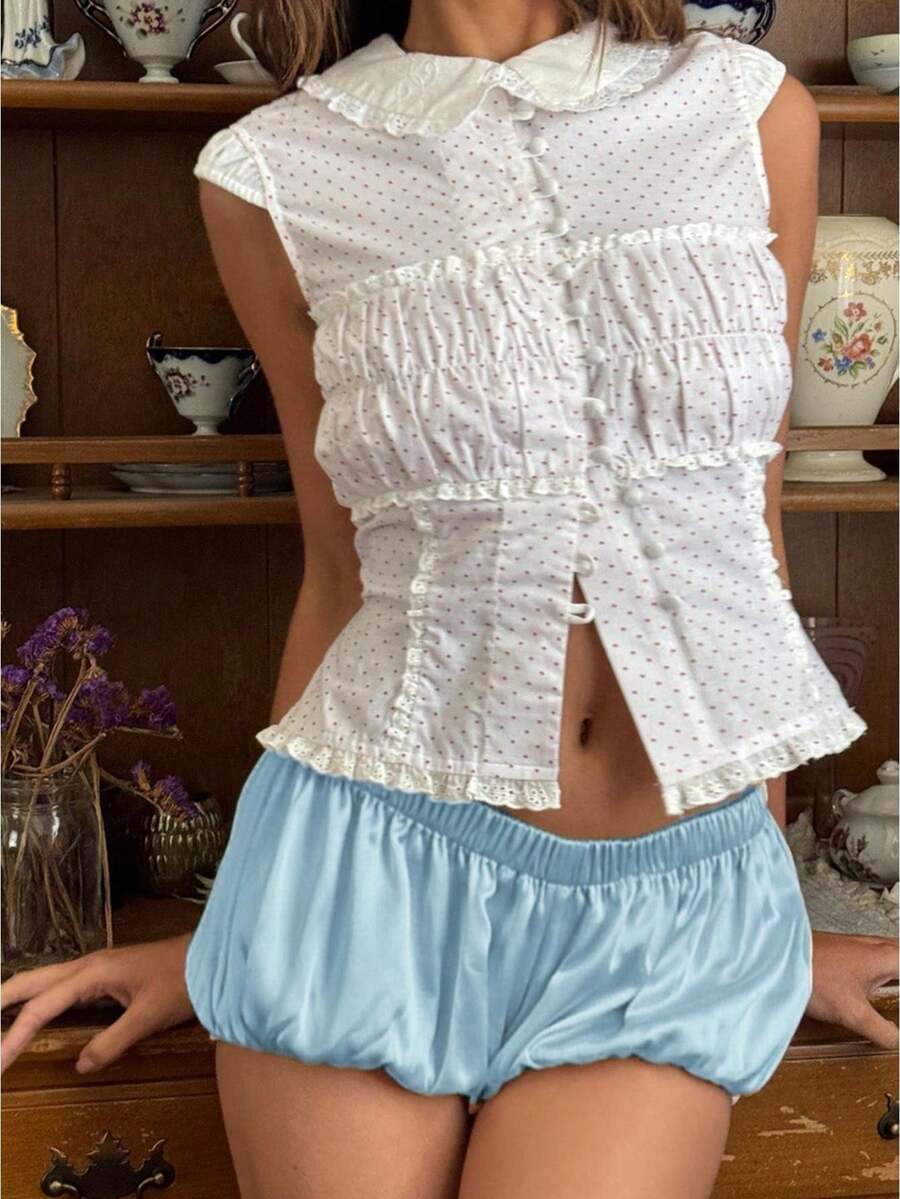 Women Bloomer Shorts, Low Waist Solid Summer Casual Shorts Streetwear for Daily Party - Azul - Ver 1