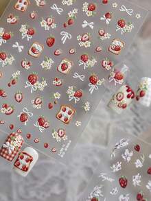 1pc 5D Embossed Sticker, European And American Spring Style Strawberry, Flower, Bow Nail Art Decal Sticker Nail Stickers - Multicolor - View 2