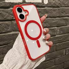 适用于苹果 17E、7、8、SE2、17、16、15、14、13、12、11、SE3、7 Plus、8 Plus、16e、13 mini、12 mini 的奢华磁吸无线充电保护壳，配备柔软边框和透明硬质背板，适用于 17 Pro Max，夏季款 - 紅色 - 查看 8