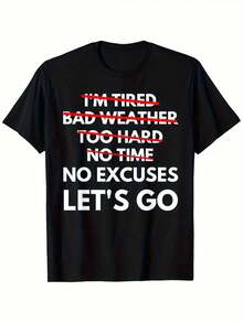 Camiseta Motivacional para Hombre - Frase Divertida de Gimnasio: "Sin Excusas, Vamos!" - Camiseta Negra con Texto Trazado - Tela Ligera y Transpirable para Correr, Entrenar, Uso Casual - Ropa Deportiva para Hombre Adulto, Cuello Redondo Casual, Ajuste Cómodo - Negro - Ver 6