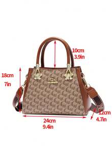 Elegant 3-In-1 Women's Tote Bag Set, Classic Monogram Print Shoulder Crossbody Bag With Adjustable Strap & Matching Wallets - Brown - View 3