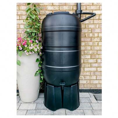 100L/210L Slimline Black Water Butt With Tap Stand Filler Kit & Lid For Outdoor