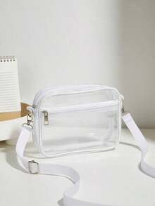 Mini Square Bag Clear Pvc Adjustable Strap For Daily, Stadium Approved 12 X 12 X 6 Clear Transparent Purse Bag For Concerts Sports Events Festivals Transparent Casual Square Shoulder Bag All Match Storage Bag For Travel Simple Crossbody Bag ,Fashionable Transparent, Clear Waterproof Bag For Women, Perfect For Summer, Vacation & Beach, Waterproof, Sandproof Transparent Bag, Beach Sports Picnic Snacks Clear Purse For Women, Holiday, Beach Bags - trắng - Xem 3