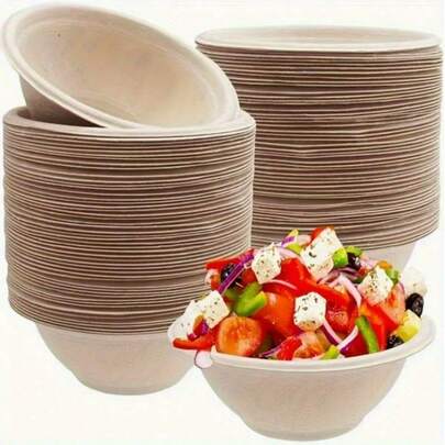 100pcs Disposable Paper Bowls (9oz), Leakproof Paper Dish Soup Ice Cream Salad Bowls Party Supplies, Disposable Natural Bowls, Soup Bowls,, Heat Resistant, For Ice Cream, Salad, Soup, Snack, Dessert, Pasta