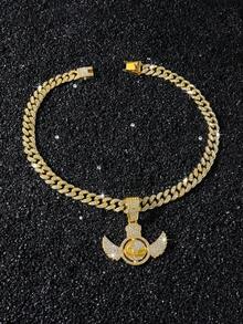 1 chiếc dây chuyền mắt xích Cuban Link mạ vàng toàn bộ dành cho nam, mặt dây chuyền hình cánh tròn khắc tên riêng, phong cách Hip Hop. - phong cách A - Xem 5