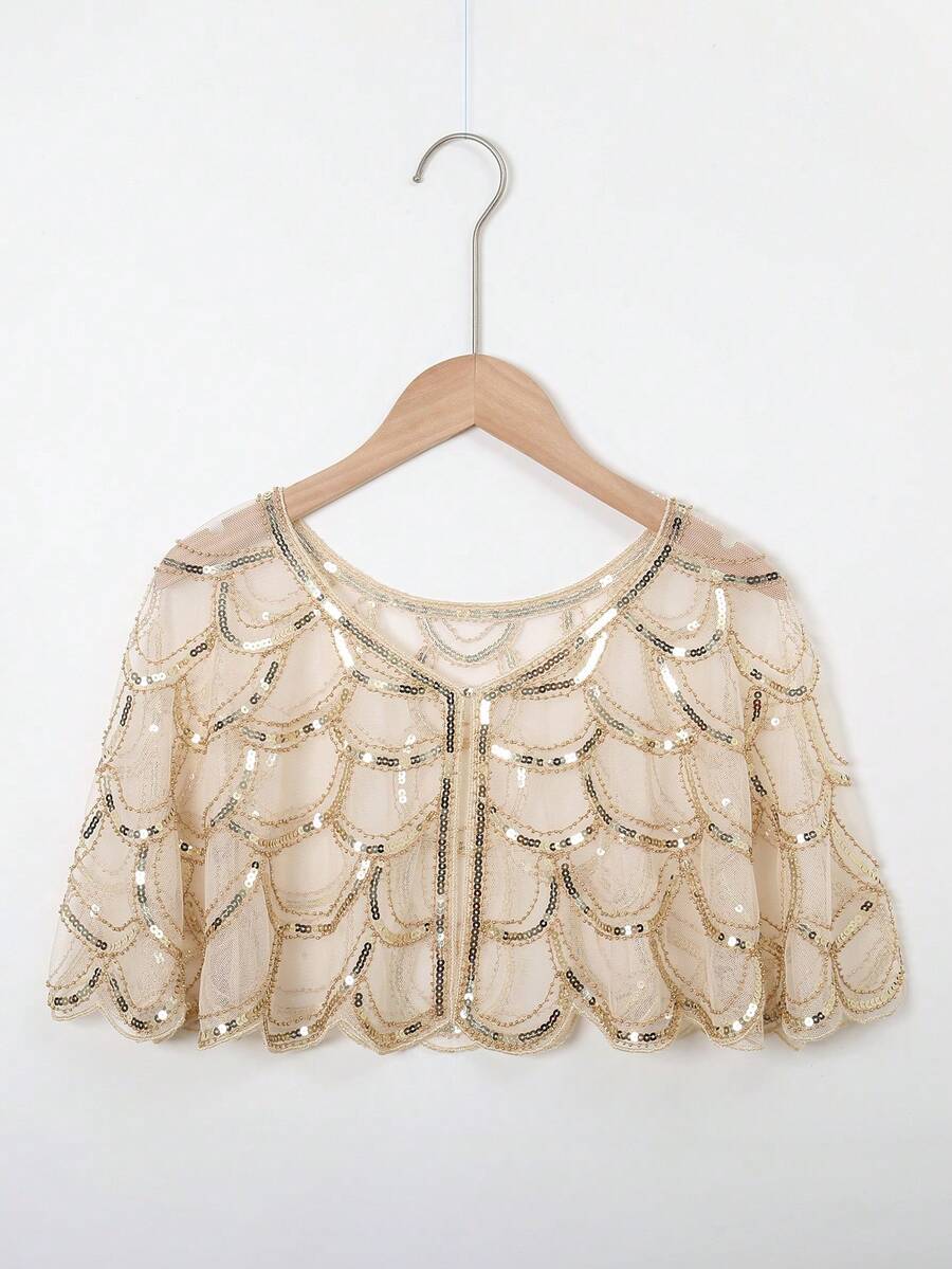1pc Lightweight Shawl Cardigan, Sequin Lace, Travel Essential - Multicolor - View 1