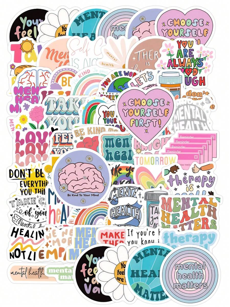 50PCS Mental Health Stickers, Positive Affirmation Waterproof Vinyl Decals With Inspirational Self-Care Designs For Water Bottles, Laptops, Journals & Scrapbooks, Motivational Stickers For Adults & Mental Health Advocates, Perfect For Personalizing Daily Items, Crafts And DIY Projects Scrapbook Supplies Scrapbooking - 1 Set - View 1