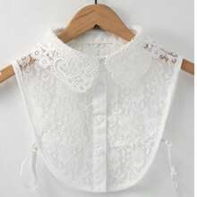 1pc White Lace Detachable Collar, Crochet Faux Collar, Solid Color Semi-Blouse, Removable, Machine Washable Accessory For Spring - White - View 12