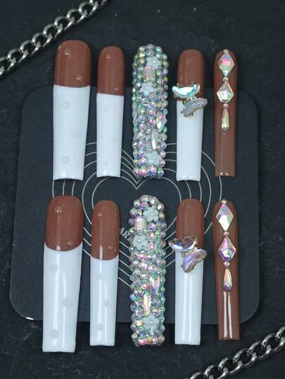 CrystalHola 10 Móng Tay Giả Acrylic Vuông Thủ Công Nguyên Chất 2.17 inch, Kiểu Pháp, Phong Cách Y2K, Kiểu Ballet, Tươi Mới, Đơn Giản, Thiết Kế Lấp Lánh và Đính Đá, Độ Che Phủ Cao, Có Thể Tháo Gỡ Và Tái Sử Dụng, Nghệ Thuật Làm Móng Mùa Hè Độc Đáo, Phụ Kiện Thời Trang Không Thể Thiếu Cho Các Bữa Tiệc Và Đám Cưới.