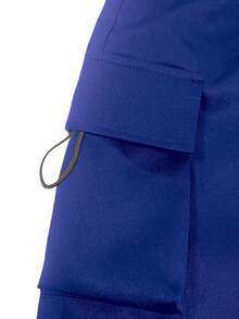 1pc Teen Girls' Loose Versatile Cargo Pants With Flap Pockets And Side Drawstring, Outdoor Style, Spring Summer Autumn Winter Back To School Season - Blue - View 9