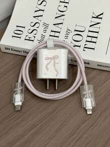 可愛粉色蝴蝶結設計數據線保護套 5件組 充電器保護套 適用於 Apple 18W/20W 充電器 包含透明充電器保護殼、數據線保護套及線材整理器 防止線材損壞 優雅淑女風 充電配件 母親節生日禮物 - 五件套 - 查看 4