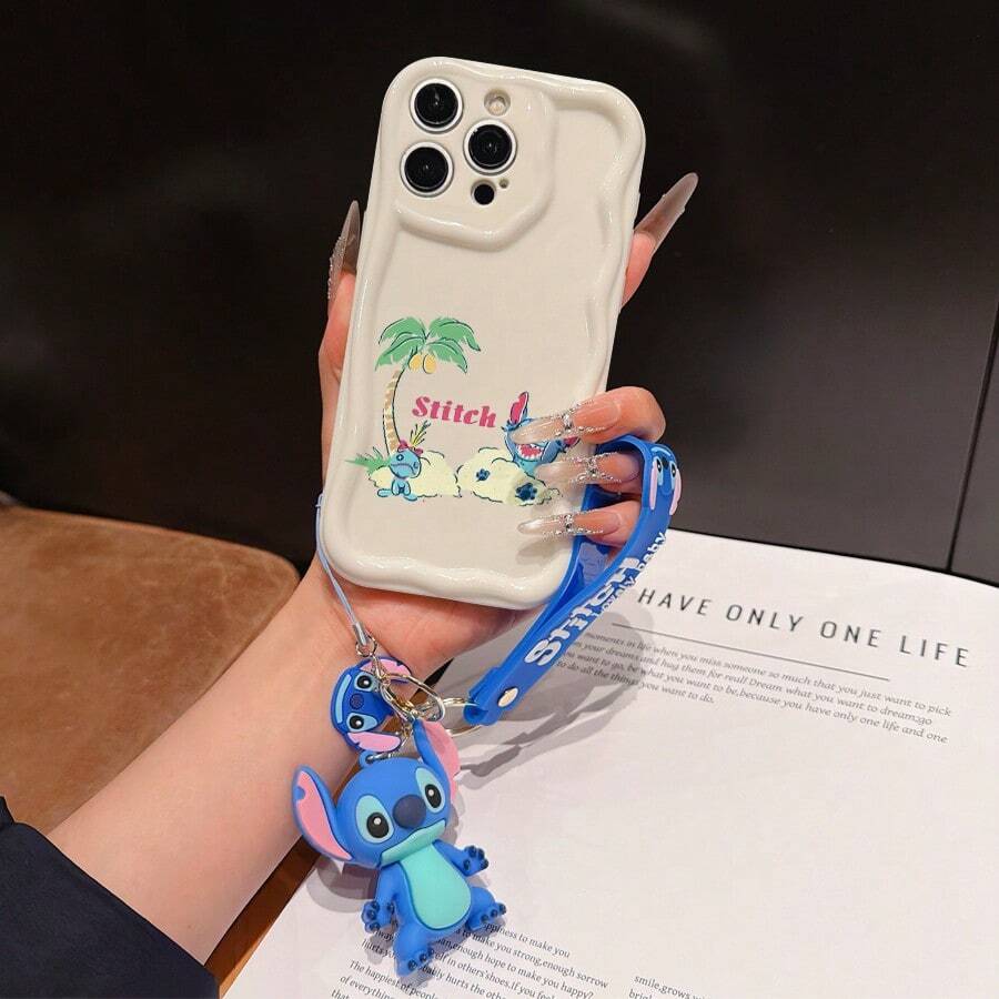 Disney Has Authorized, Phone Case - Chain Set, The Stitch Lilo & Stitch Phone Case Plus A Silicone 3D Or Fluffy Style Stitch Bracelet With Metallic Ring Removable Bracelet, Stitch And Angel Pattern, Compatible With Iphone 17/16/15/14/13/12/11/XS/XR/X Plus Pro Max, Wavy Design Phone Case For Girl, A Stylish Cartoon Summer Phone Case, The Perfect Gift Choice, Phone Protection, Durable Phone Cover, Great Gift For Friends And Family - Màu trắng kiểu A - Xem 1