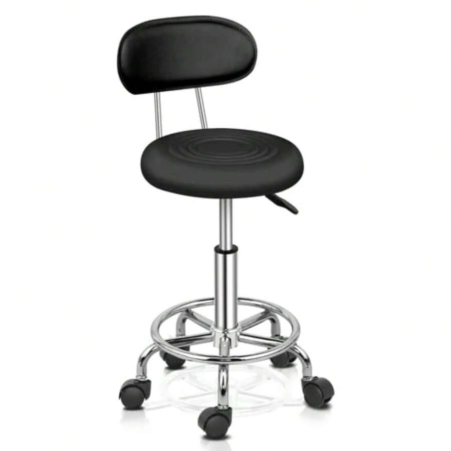 Adjustable Rolling Swivel Stool, Hydraulic Heavy Duty Drafting Chair Stool With Backrest - Black - View 1