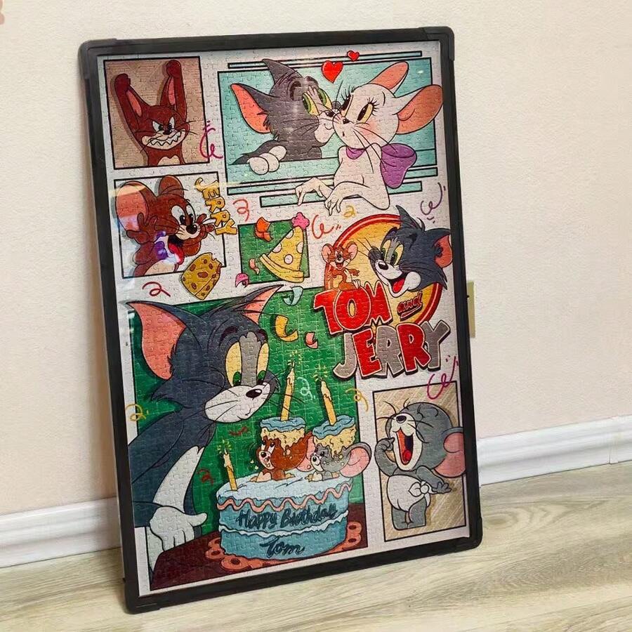Warner Bros 1000pcs Cute Cat & Mouse Tom And Jerry Cartoon Jigsaw Puzzle, Suitable For DIY Stress Relief, Home Decor, Educational Games, Adult & Teen Gifts (Frame Included) - Multicolor - View 1