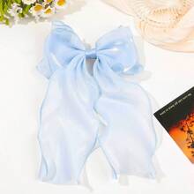 1pc Sweet Blue Princess Mesh Super Large Bow Wave Ribbon Spring Clip, Elegant Soft Hairpin Hair Accessory For Spring,Hair Clip,Party, Claw Clips - Blue - View 4